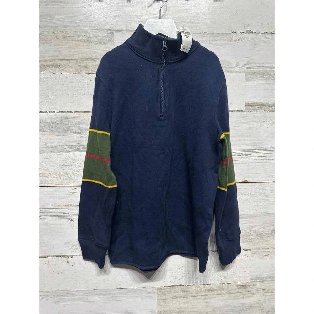 Gap‎ Quarter Zip Sweater Kids Size M 8 Navy Blue Striped Sleeve NWT